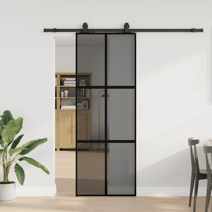 Schiebetür Mit Beschlag Schwarz 90X205 Cm Hartglas
