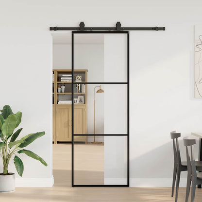 Schiebetür Mit Beschlag Schwarz 76X205 Cm Esg-Glas