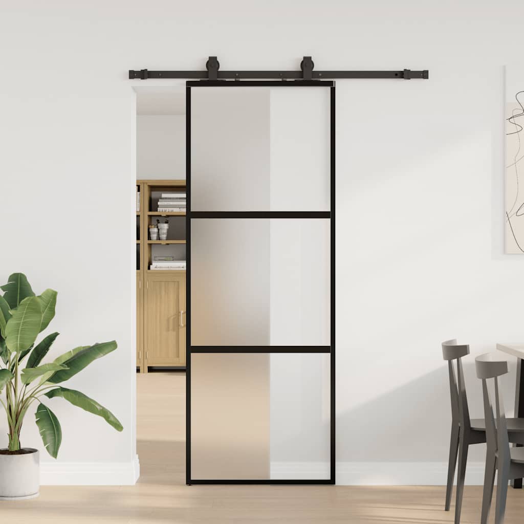 Schiebetür Mit Beschlag Schwarz 90X205 Cm Hartglas