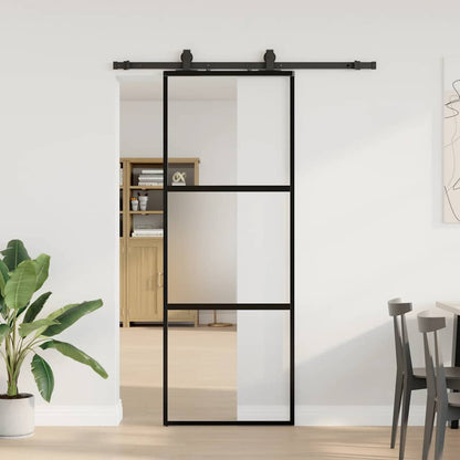 Schiebetür Mit Beschlag Schwarz 90X205 Cm Hartglas