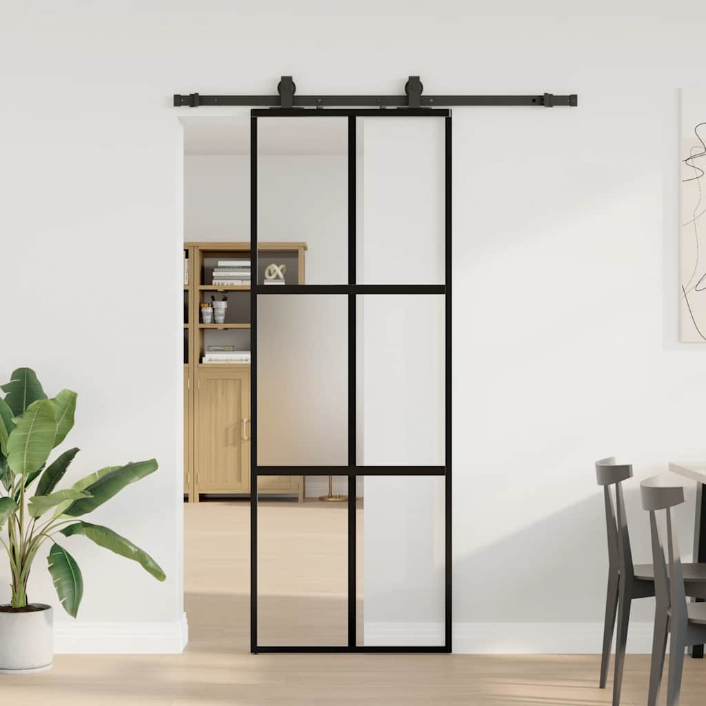 Schiebetür Mit Beschlag Schwarz 90X205 Cm Hartglas