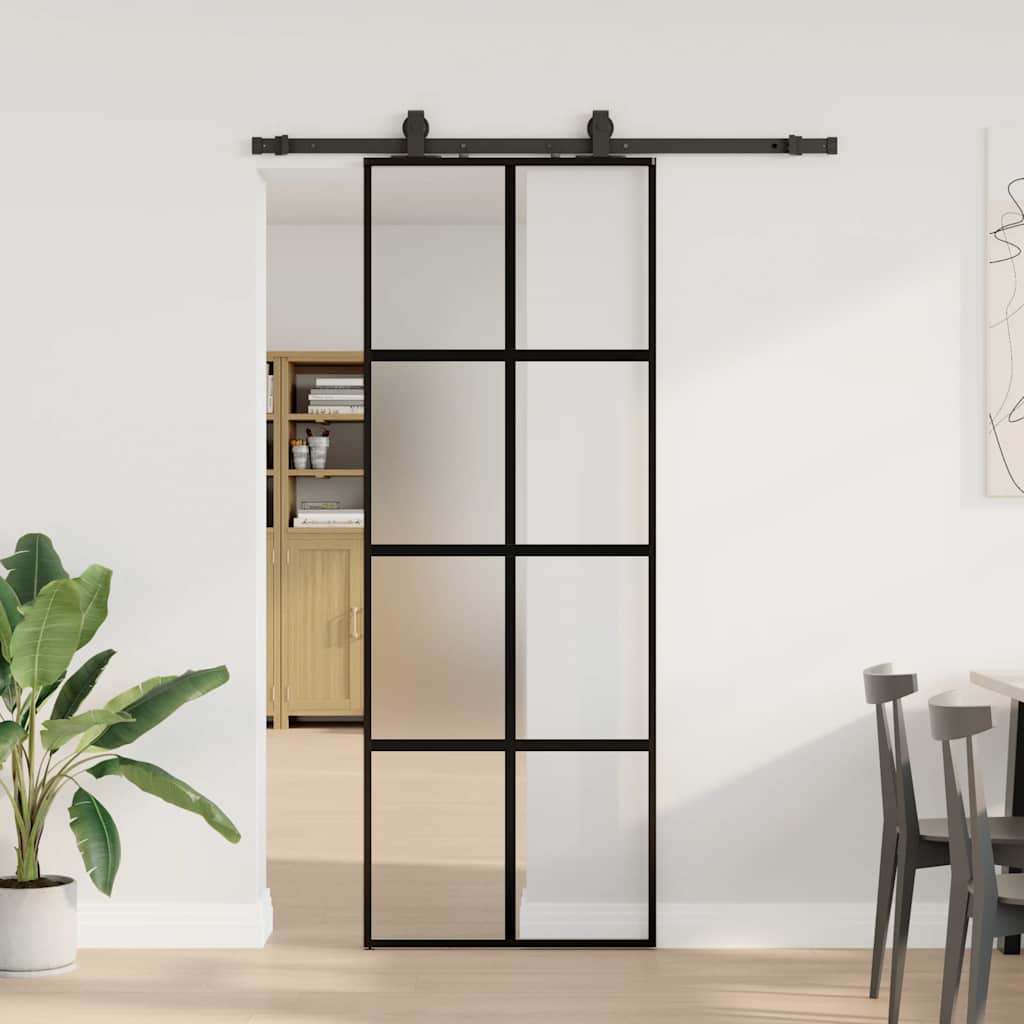 Schiebetür Mit Beschlag Schwarz 90X205 Cm Hartglas