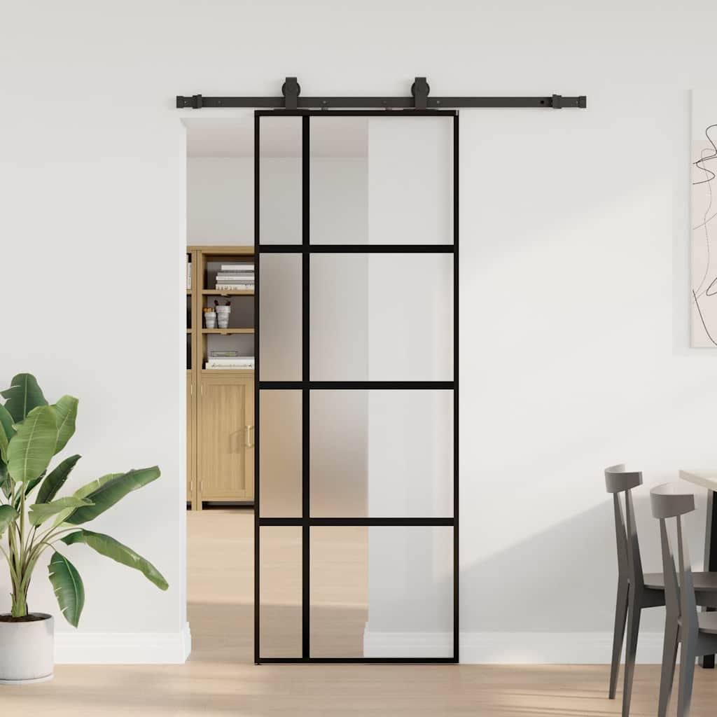 Schiebetür Mit Beschlag Schwarz 76X205 Cm Hartglas