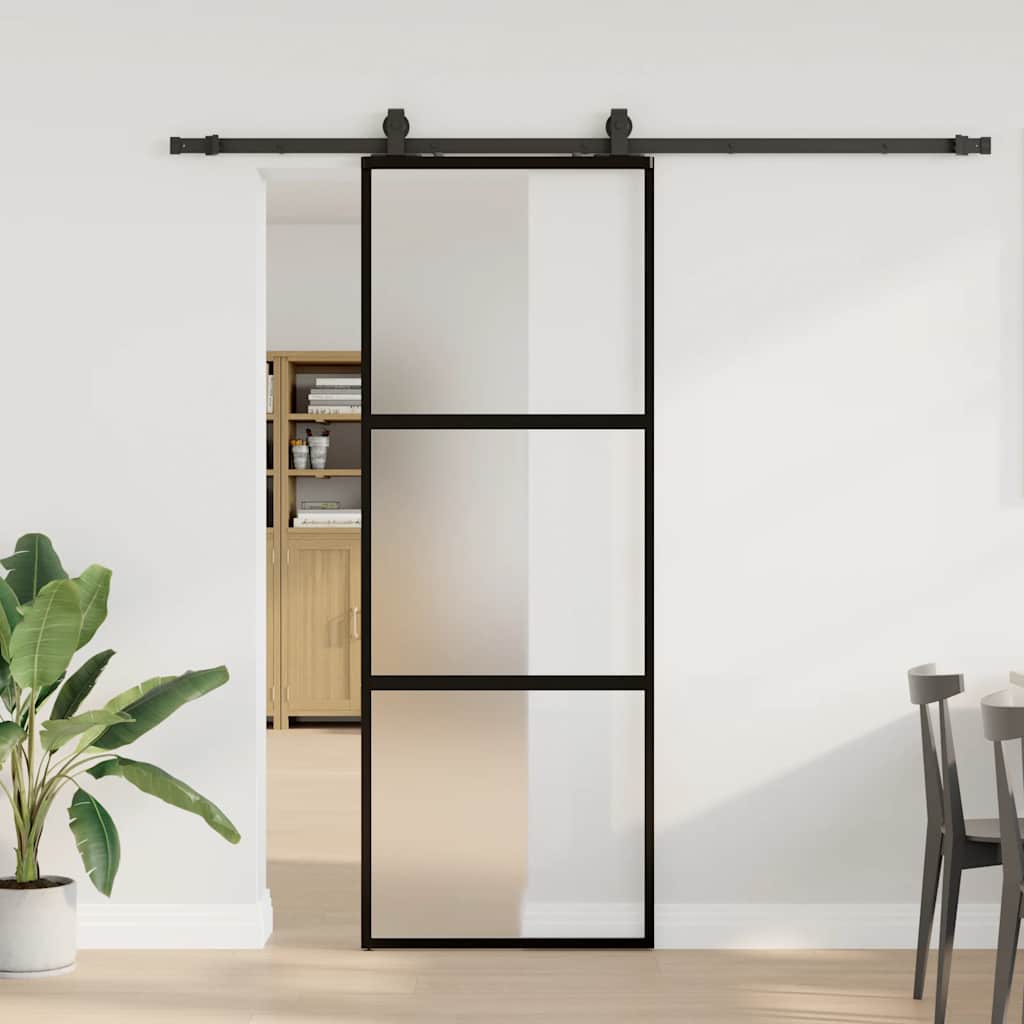 Schiebetür Mit Beschlag Schwarz 90X205 Cm Hartglas