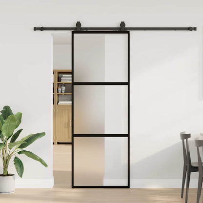 Schiebetür Mit Beschlag Schwarz 90X205 Cm Hartglas