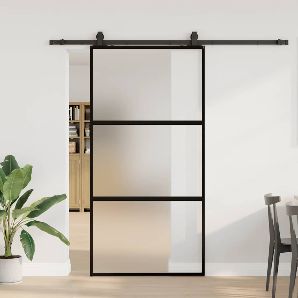 Schiebetür Mit Beschlag Schwarz 90X205 Cm Hartglas