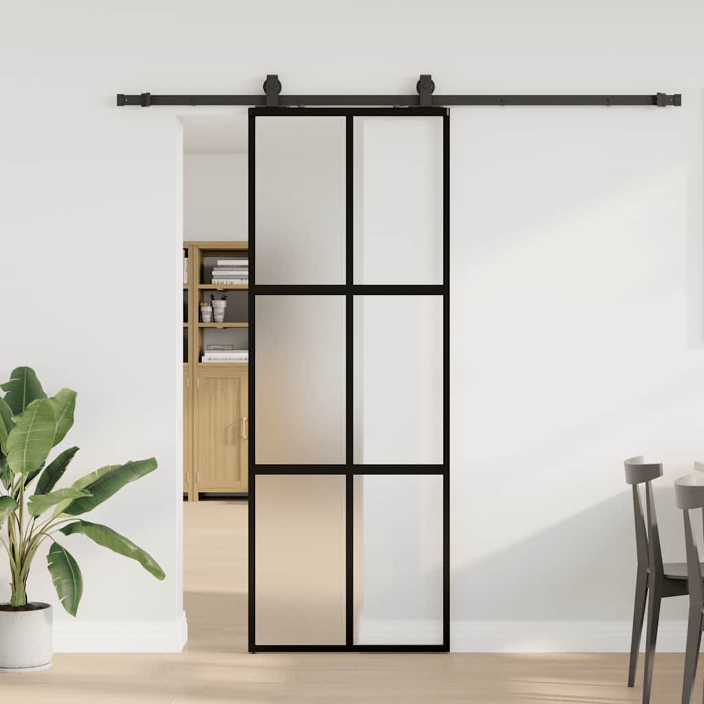 Schiebetür Mit Beschlag Schwarz 90X205 Cm Hartglas