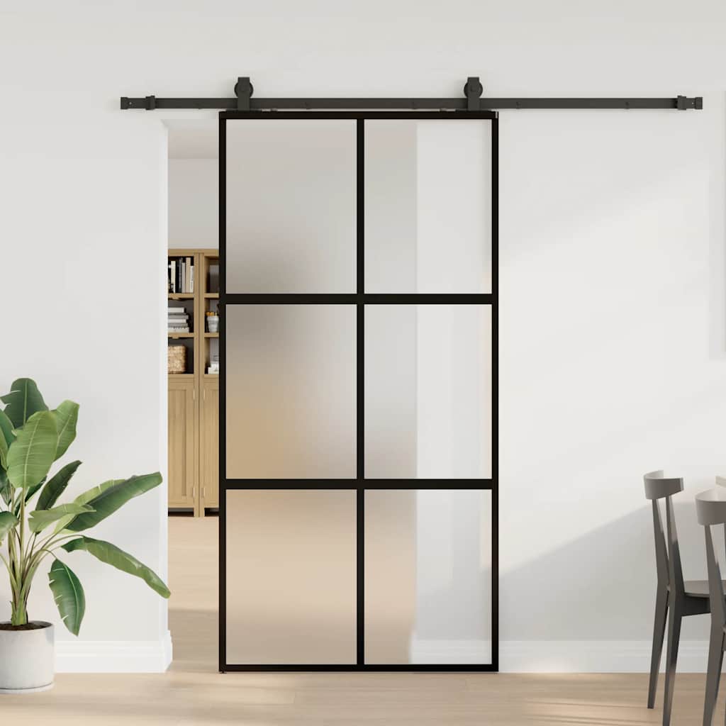 Schiebetür Mit Beschlag Schwarz 90X205 Cm Hartglas