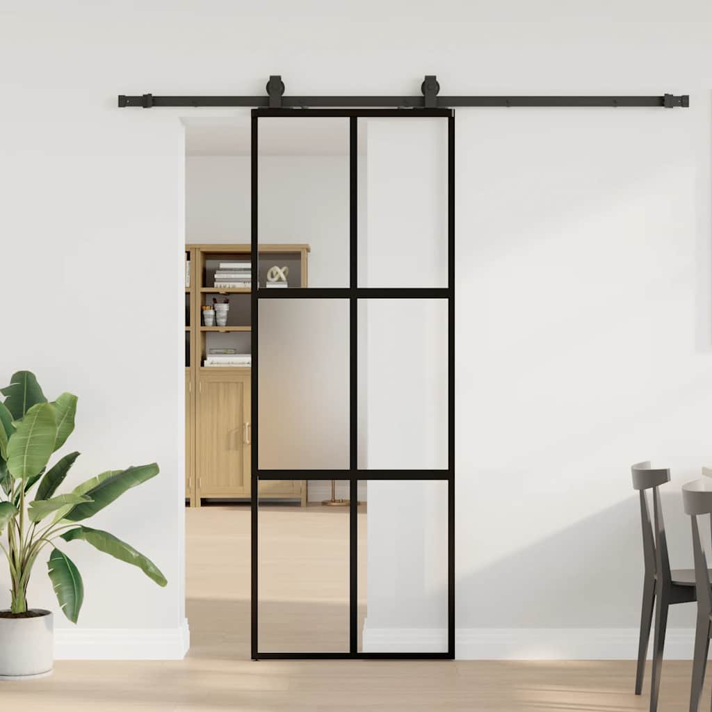 Schiebetür Mit Beschlag Schwarz 90X205 Cm Hartglas