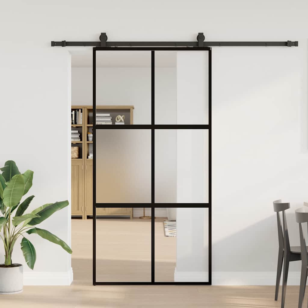 Schiebetür Mit Beschlag Schwarz 90X205 Cm Hartglas