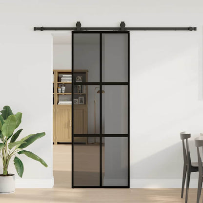 Schiebetür Mit Beschlag Schwarz 90X205 Cm Hartglas