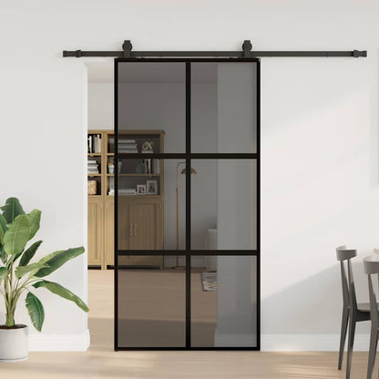 Schiebetür Mit Beschlag Schwarz 90X205 Cm Hartglas