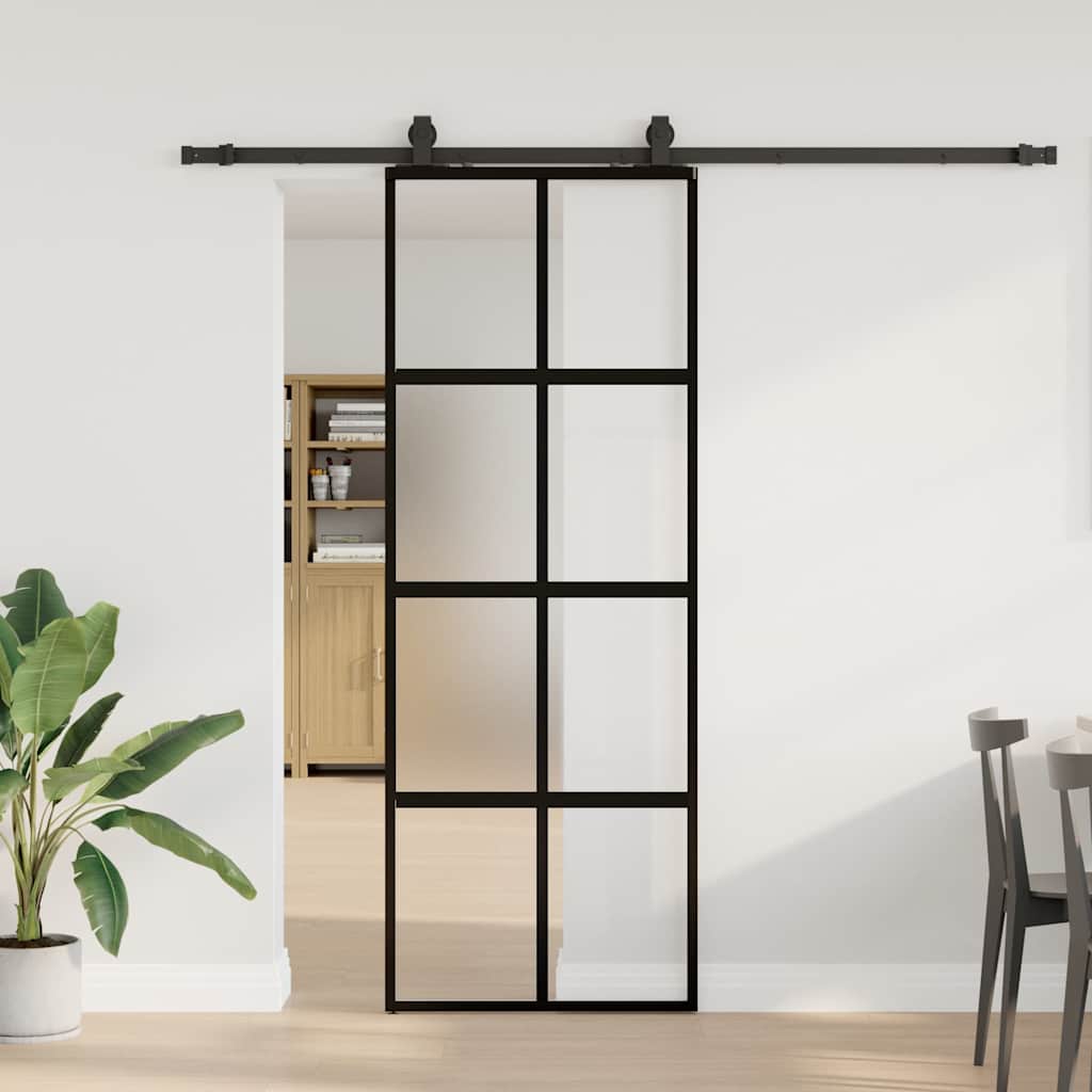 Schiebetür Mit Beschlag Schwarz 90X205 Cm Hartglas