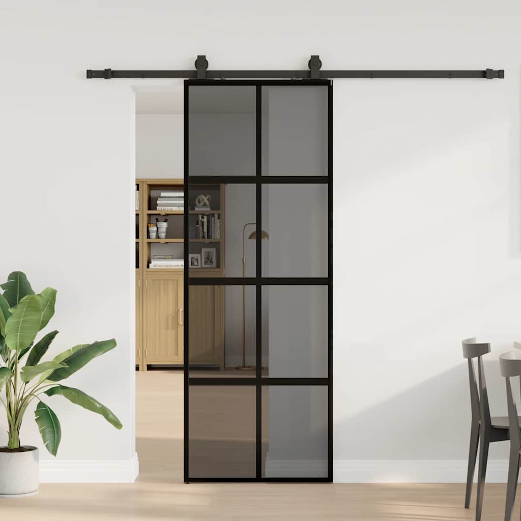 Schiebetür Mit Beschlag Schwarz 90X205 Cm Hartglas