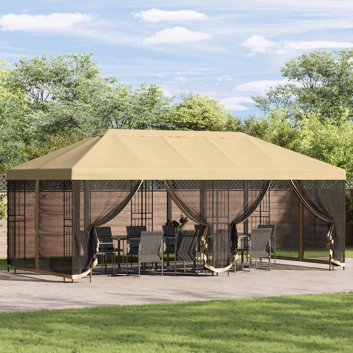 Pavillon Mit Seitenwänden 6 X 3 M Polyester Und Stahl 190