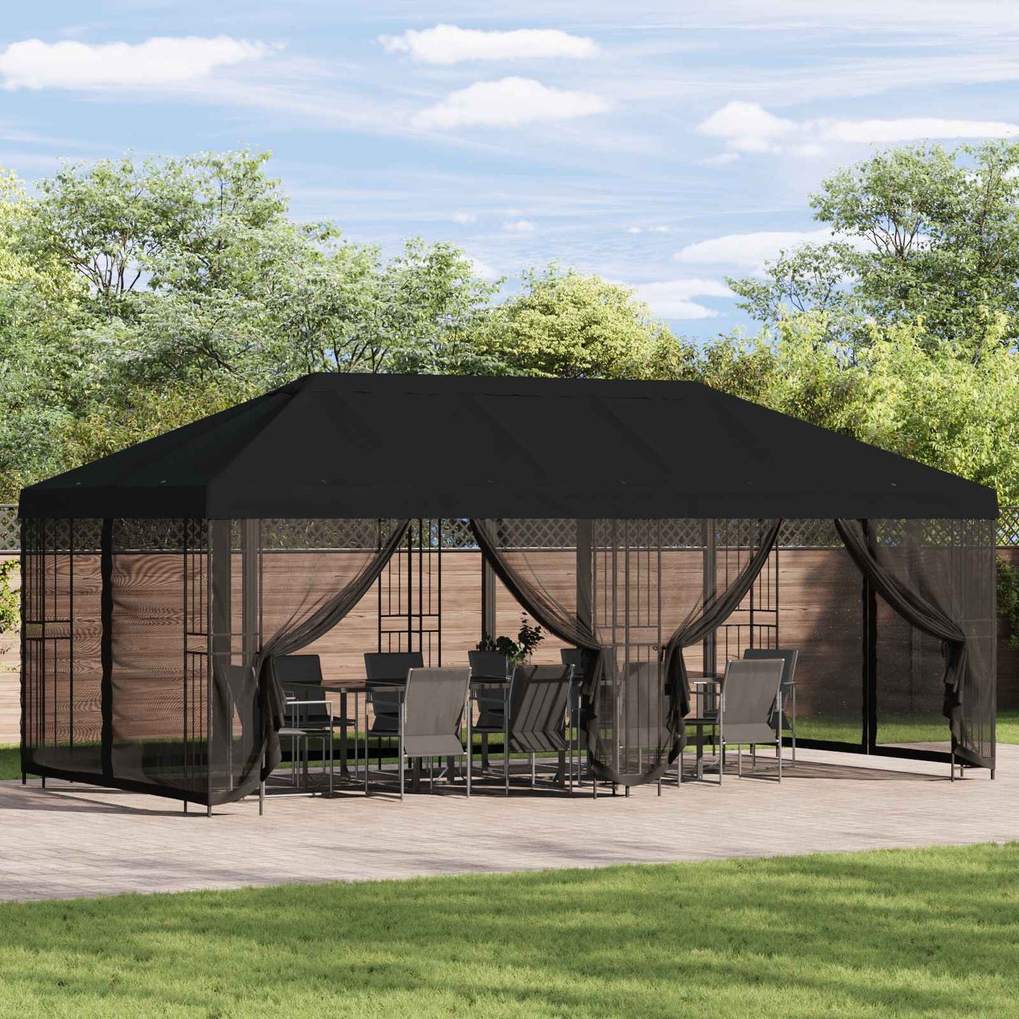 Pavillon Mit Seitenwänden 6 X 3 M Polyester Und Stahl 190