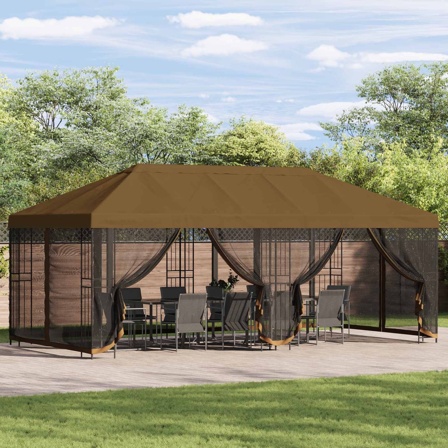 Pavillon Mit Seitenwänden 6 X 3 M Polyester Und Stahl 190