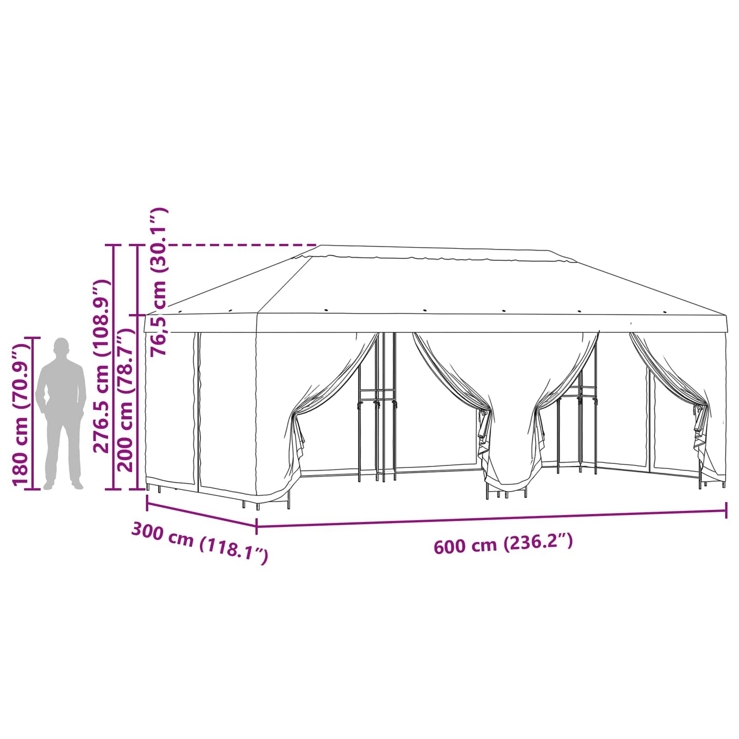 Pavillon Mit Seitenwänden 6 X 3 M