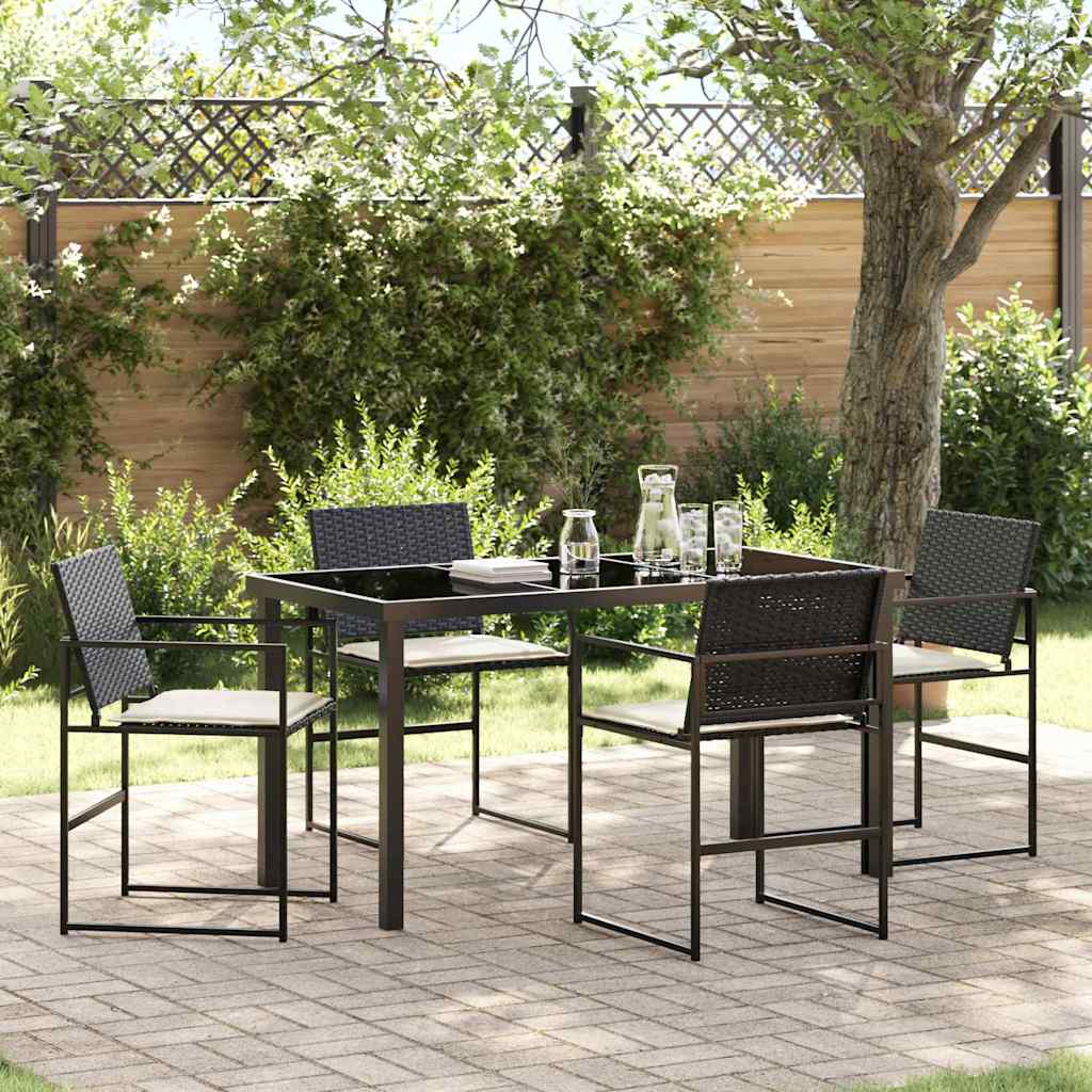 Garten Essgruppe Mit Kissen 5 Pcs Schwarz Und Creme Poly-Rattan