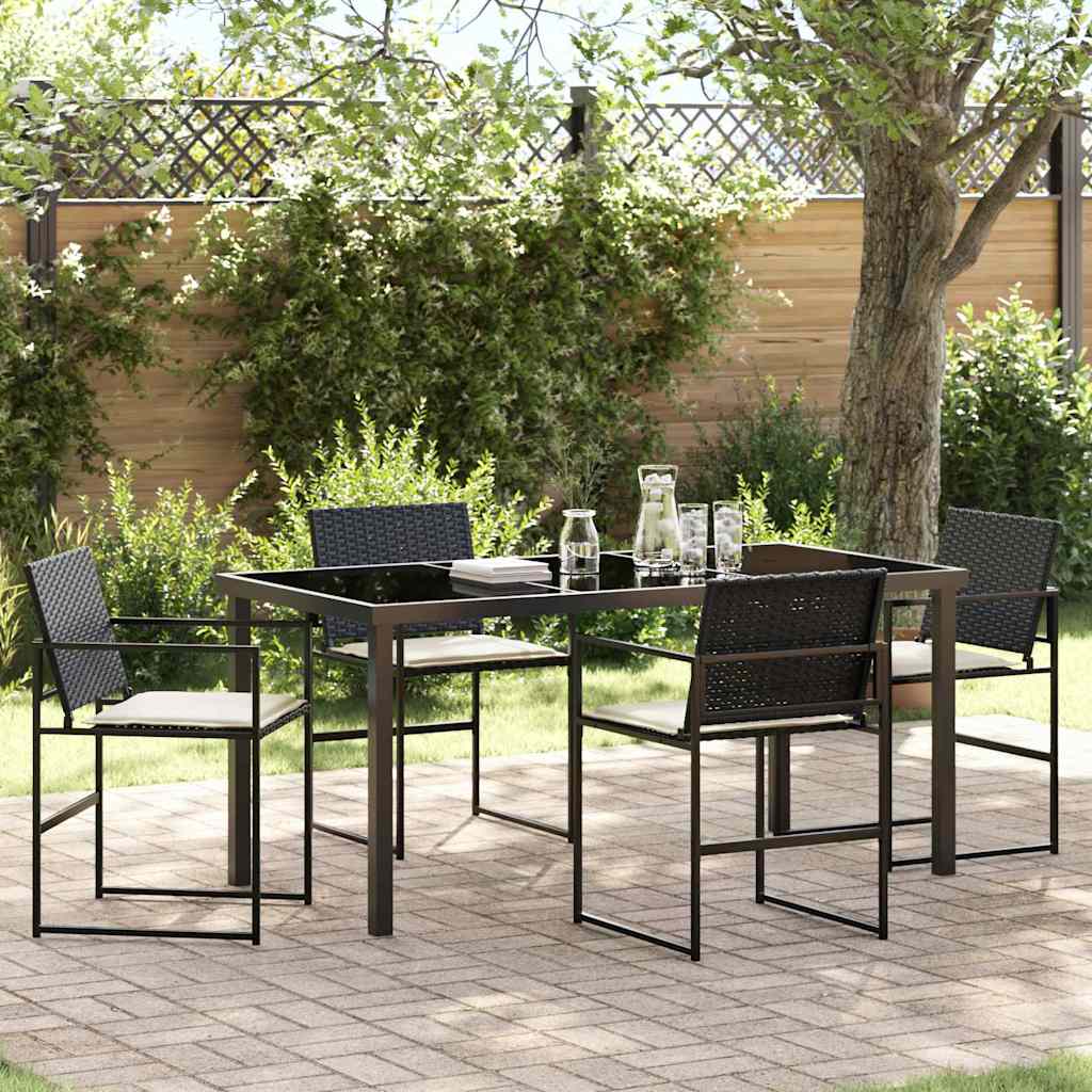 Garten Essgruppe Mit Kissen 5 Pcs Schwarz Und Creme Poly-Rattan