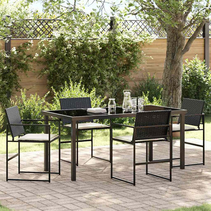 Garten Essgruppe Mit Kissen 5 Pcs Schwarz Und Creme Poly-Rattan