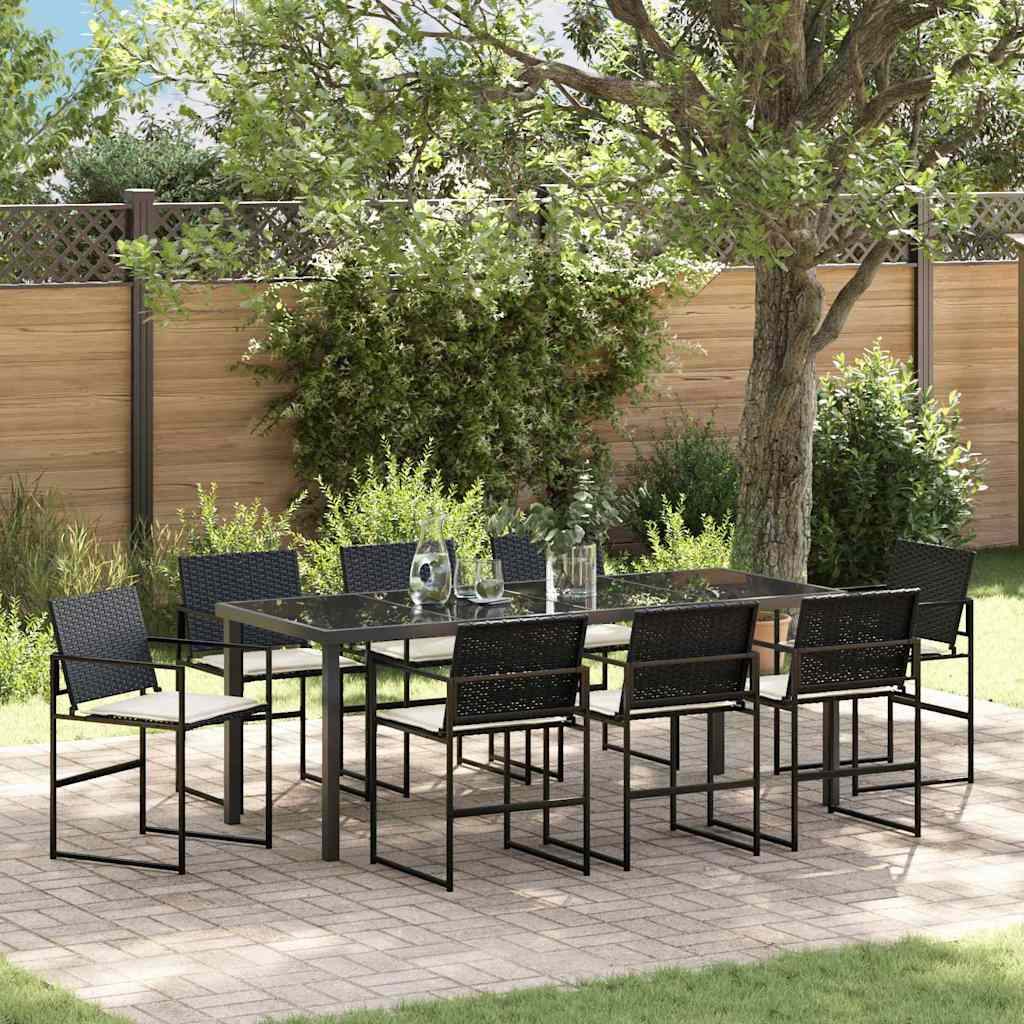 Garten Essgruppe Mit Kissen 5 Pcs Schwarz Und Creme Poly-Rattan