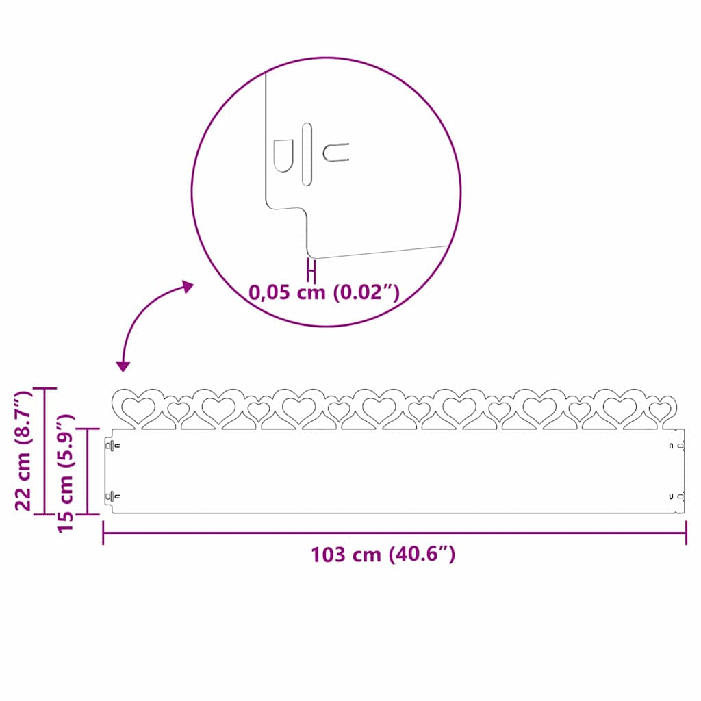 Rasenkanten 30 Pcs Silber 103 X 0,05 X 22 Cm Edelstahl