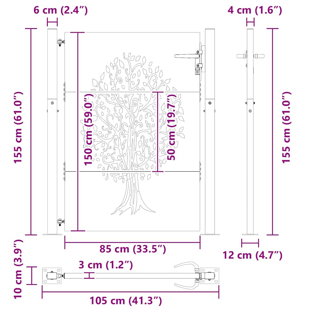 Gartentor 110 X 155 Cm Pulverbeschichteter Stahl