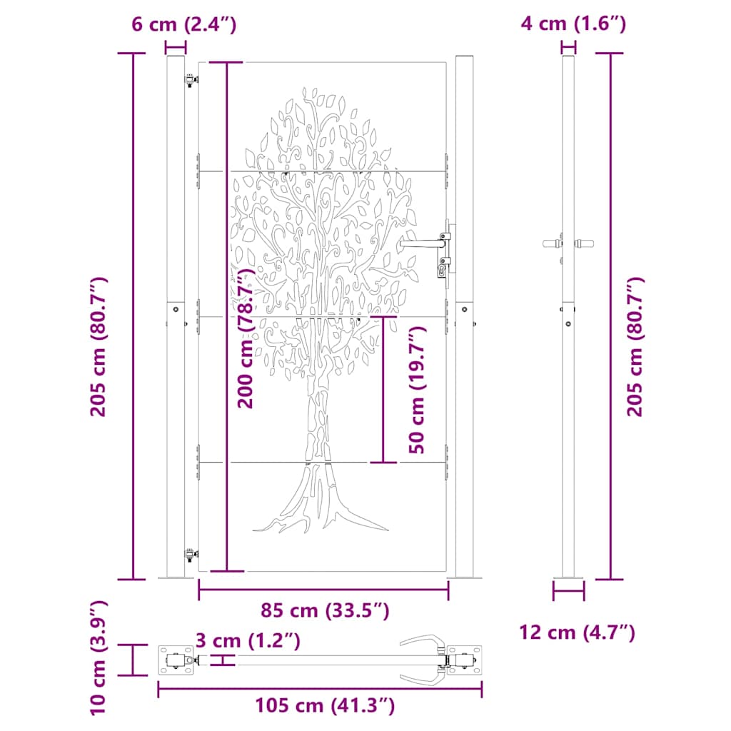 Gartentor 110 X 205 Cm Pulverbeschichteter Stahl