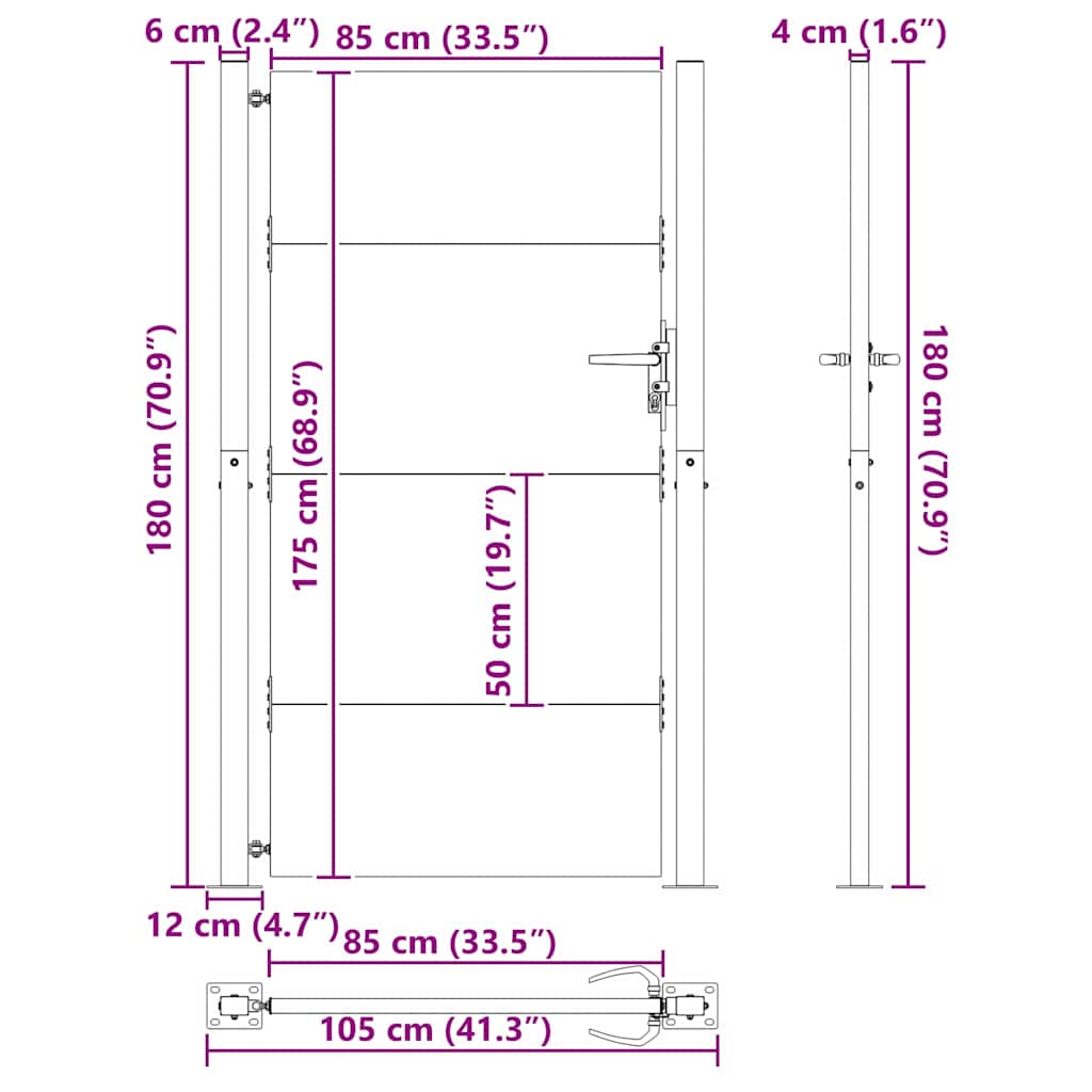 Gartentor 110 X 180 Cm Pulverbeschichteter Stahl