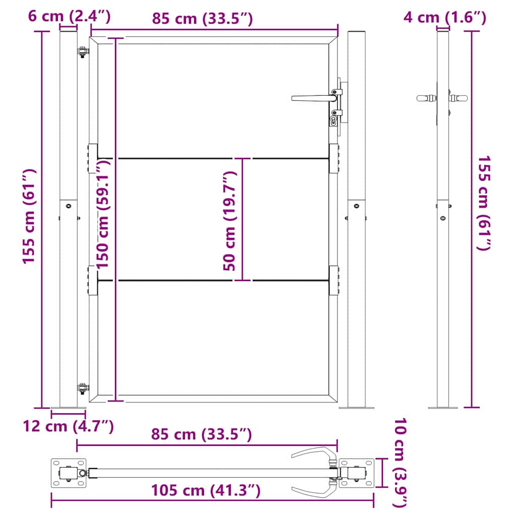 Gartentor 110 X 155 Cm Pulverbeschichteter Stahl