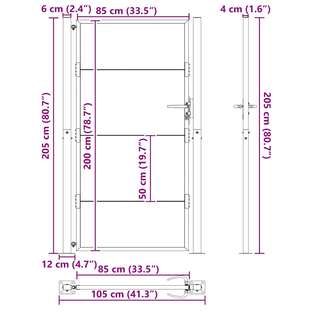 Gartentor 110 X 205 Cm Pulverbeschichteter Stahl