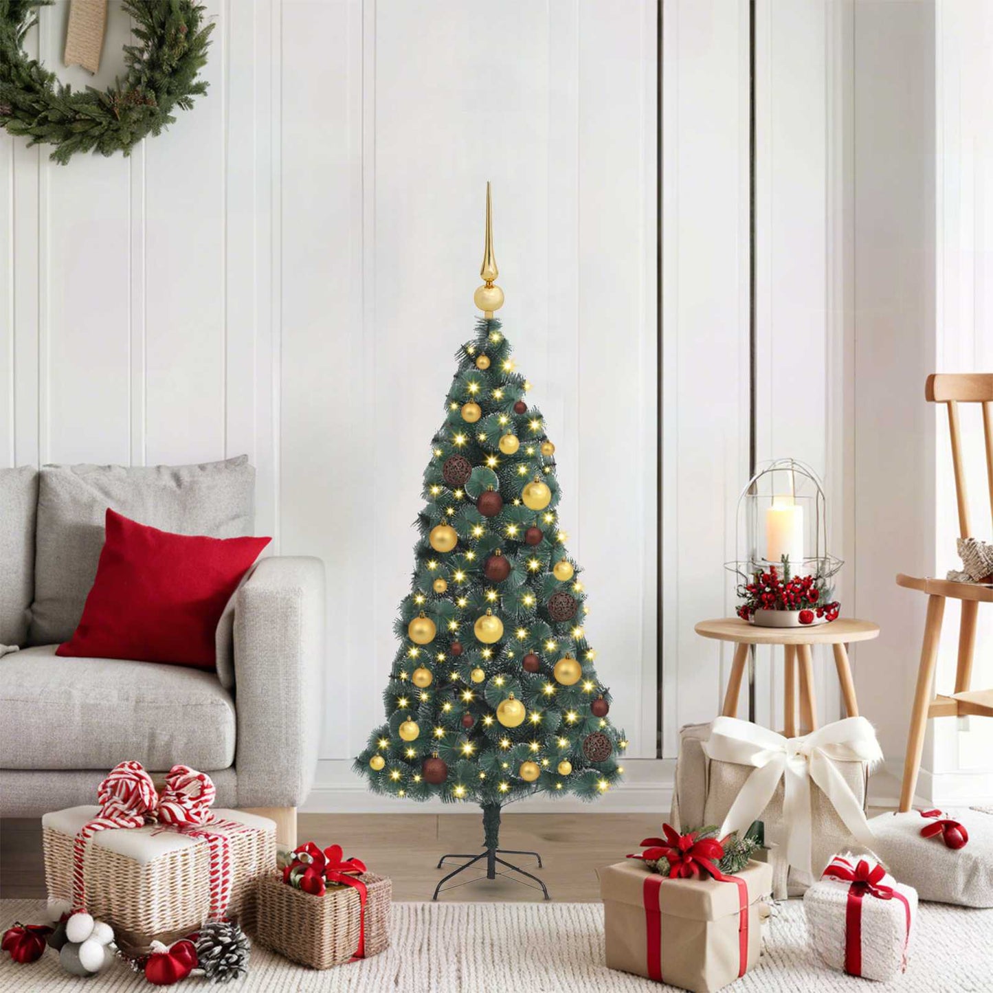 Künstlicher Beleuchteter Weihnachtsbaum Mit Kugel-Set