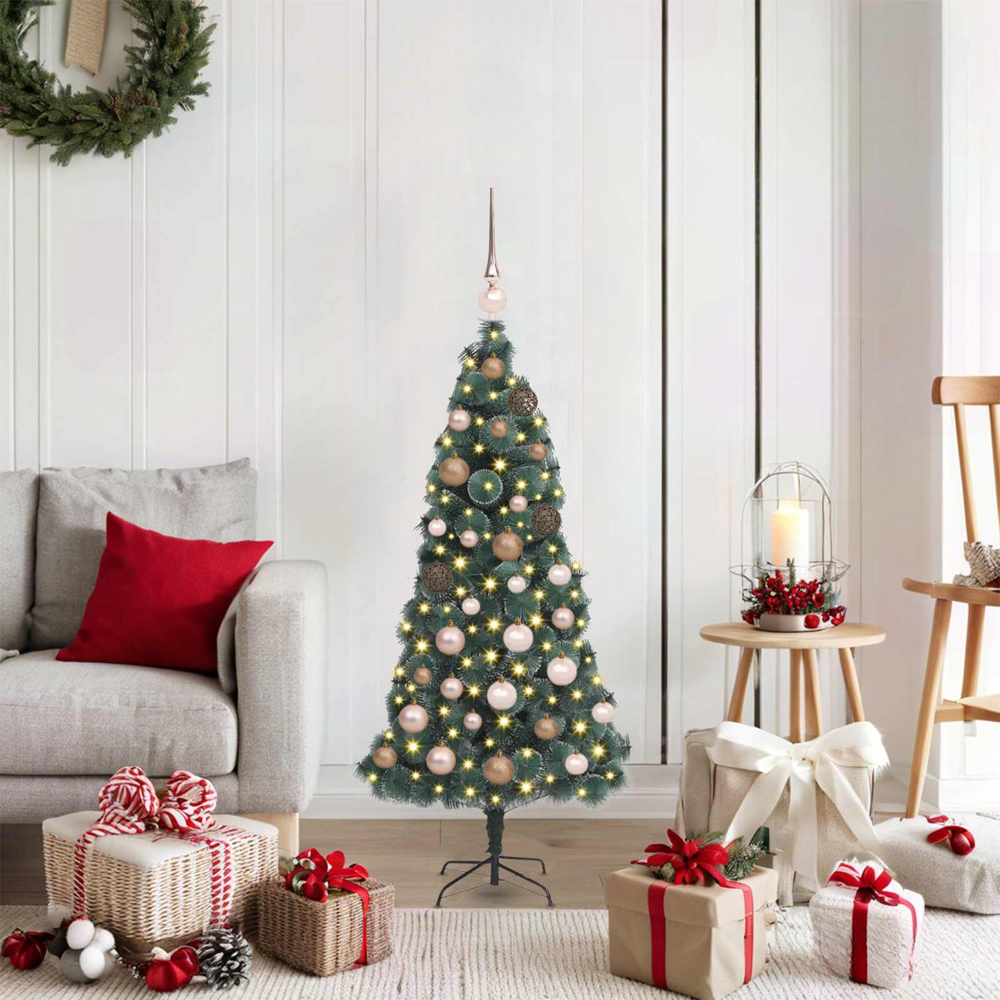 Künstlicher Beleuchteter Weihnachtsbaum Mit Kugel-Set