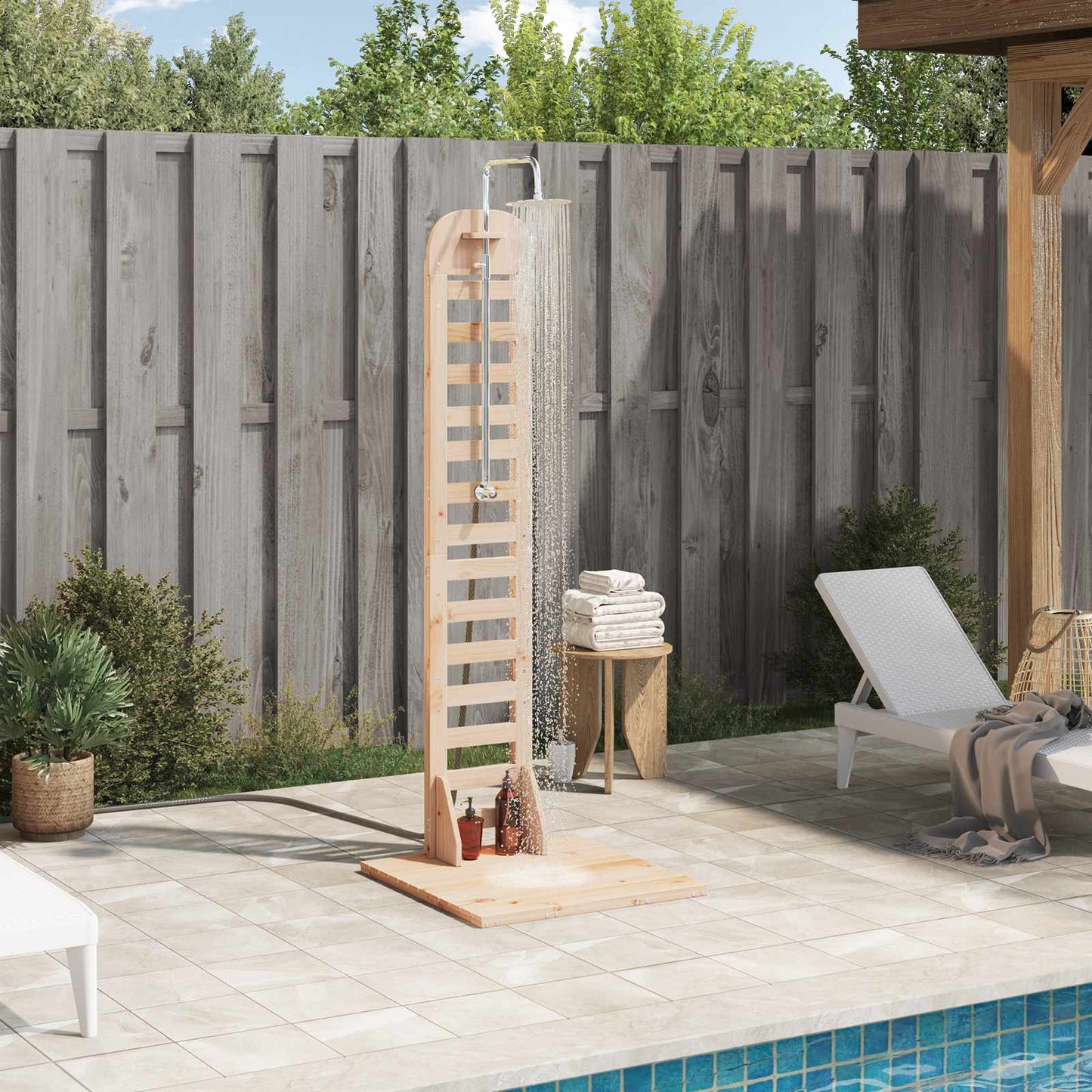 Outdoor-Dusche 223 Cm Imprägniertes Kiefernholz Und Edelstahl