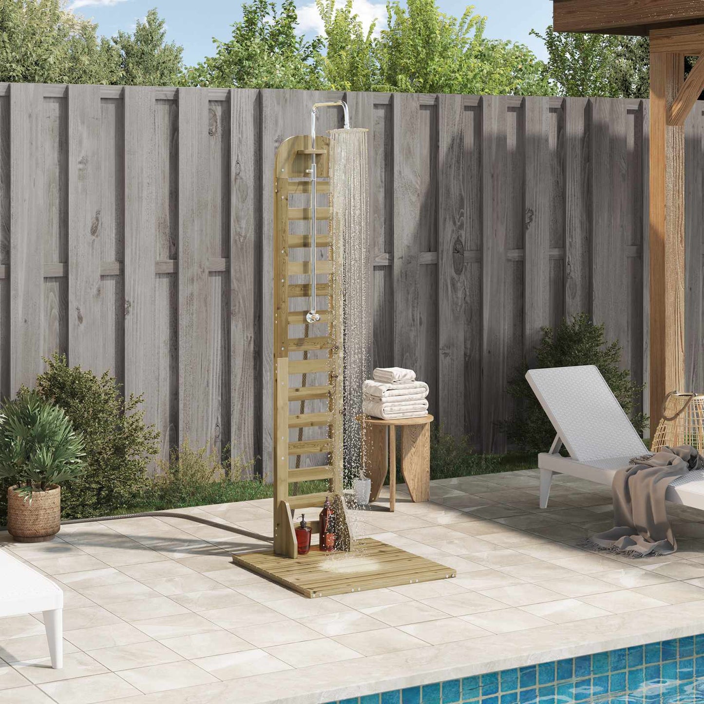 Outdoor-Dusche 223 Cm Imprägniertes Kiefernholz Und Edelstahl