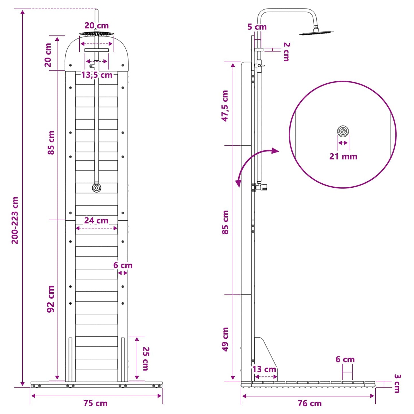 Outdoor-Dusche 223 Cm Imprägniertes Kiefernholz Und Edelstahl