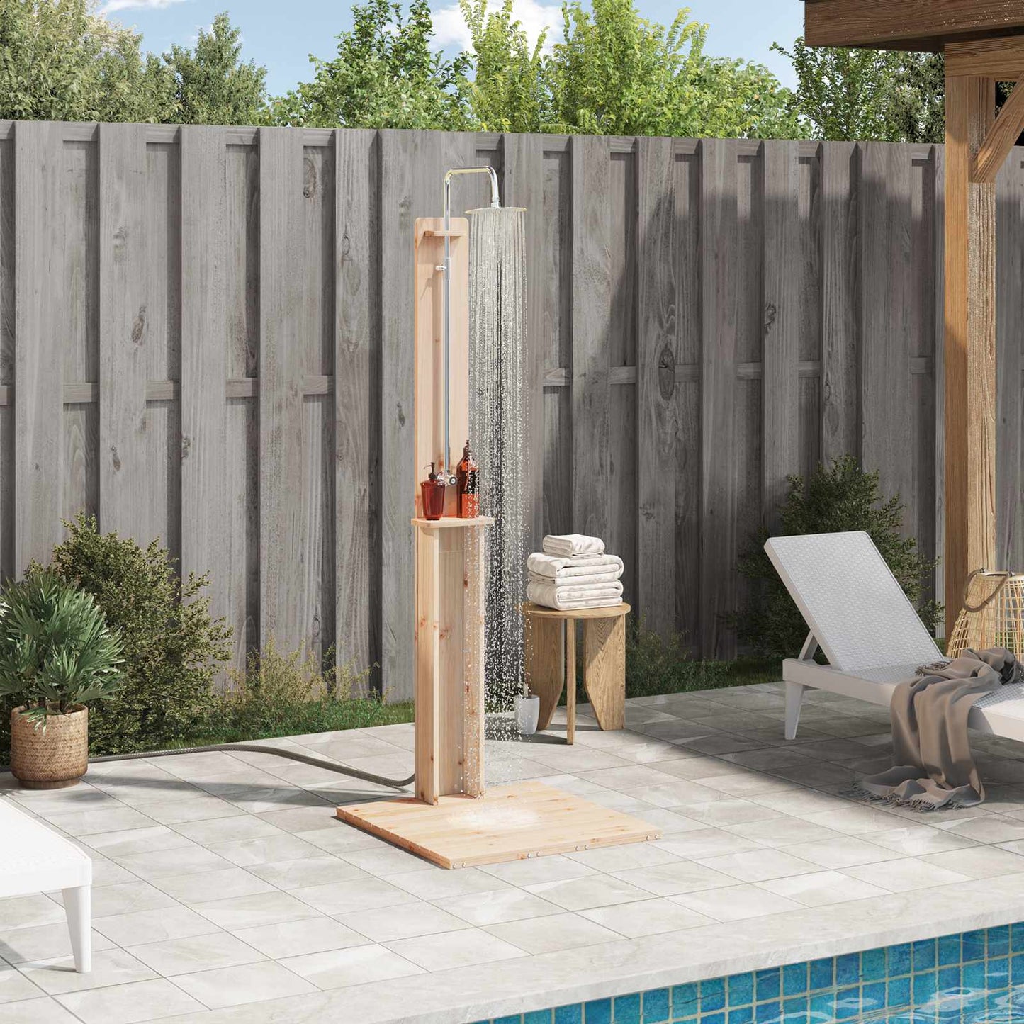 Outdoor-Dusche 206 Cm Imprägniertes Kiefernholz Und Edelstahl