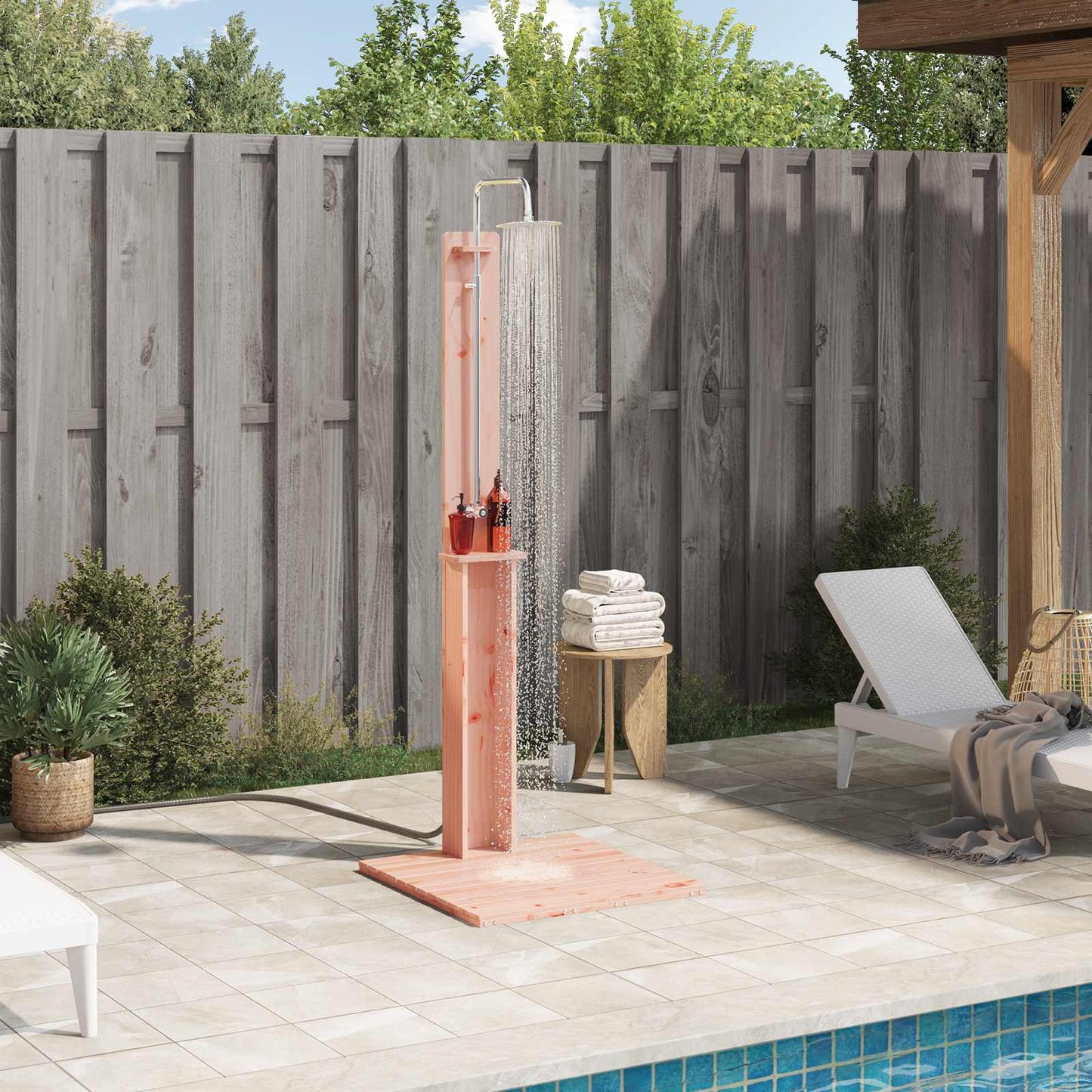 Outdoor-Dusche 206 Cm Imprägniertes Kiefernholz Und Edelstahl