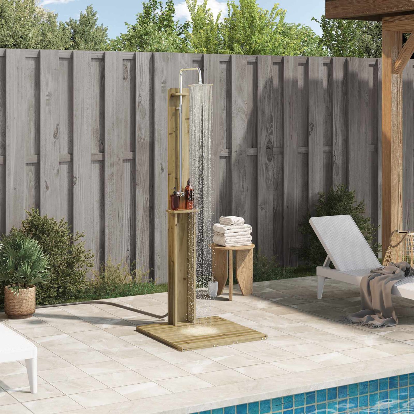 Outdoor-Dusche 206 Cm Imprägniertes Kiefernholz Und Edelstahl
