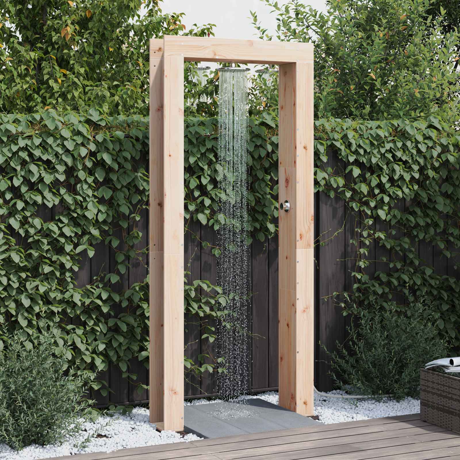 Outdoor-Dusche 226 Cm Massives Douglasholz Und Edelstahl Natur