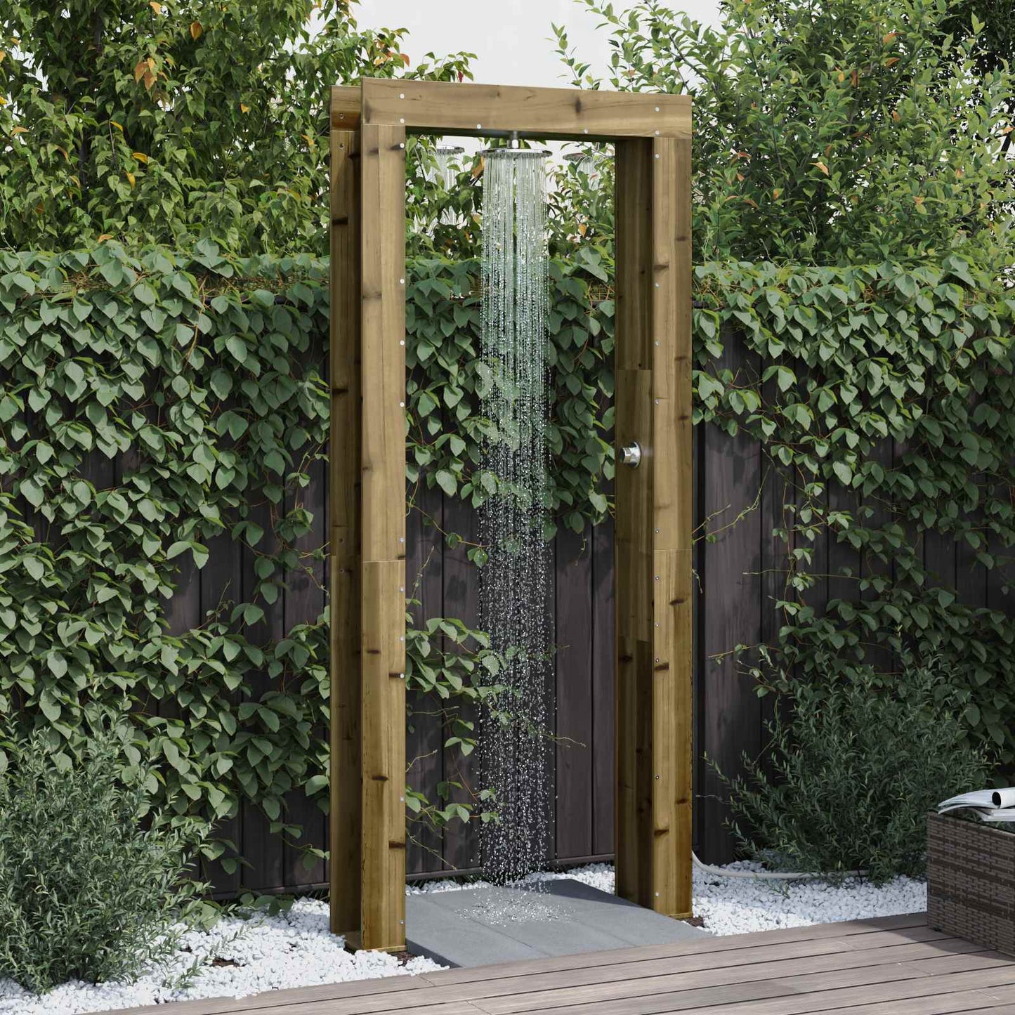 Outdoor-Dusche 226 Cm Massives Douglasholz Und Edelstahl Natur