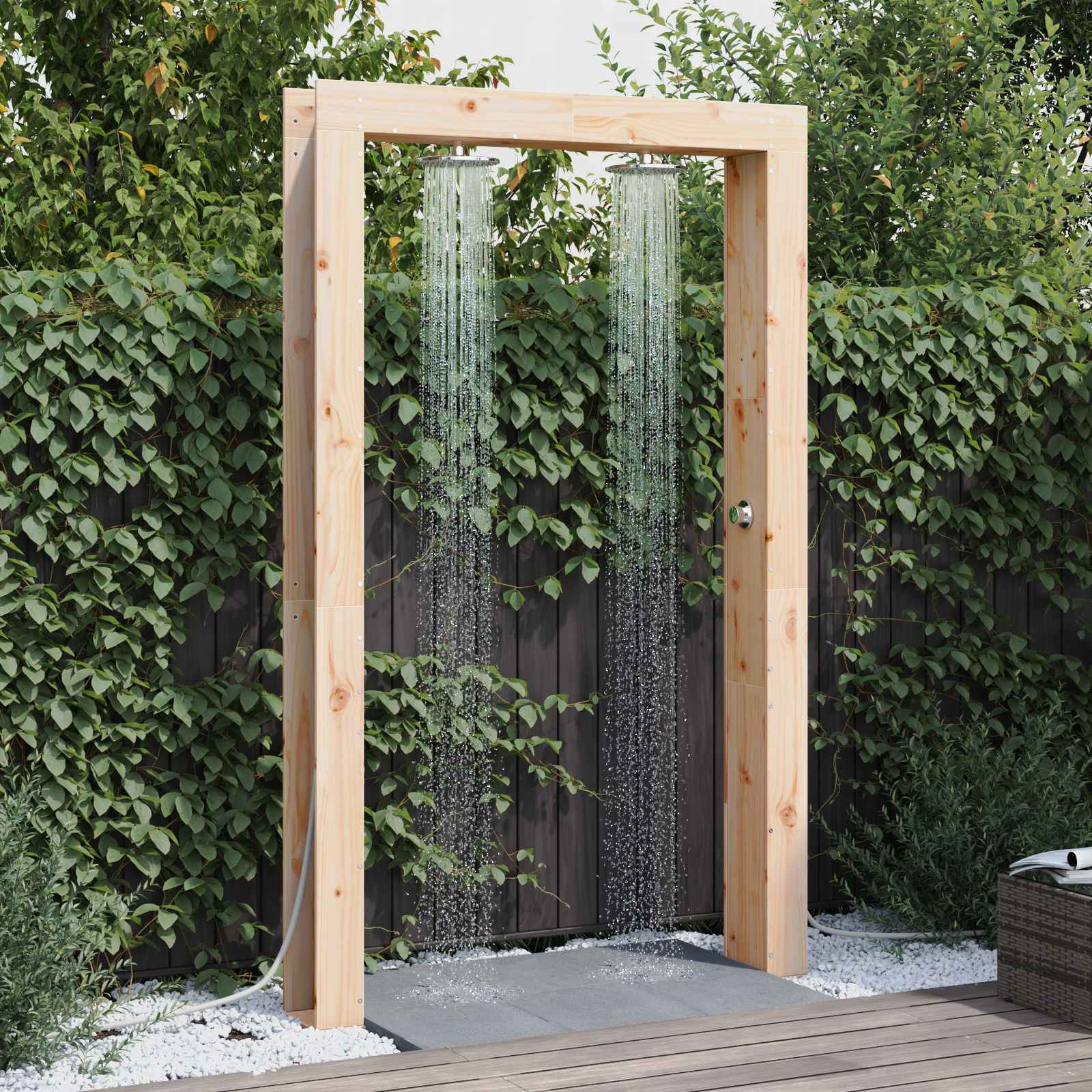 Outdoor-Dusche 226 Cm Massives Douglasholz Und Edelstahl Natur