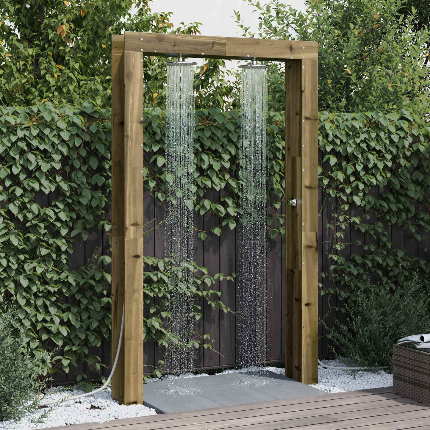 Outdoor-Dusche 226 Cm Massives Douglasholz Und Edelstahl Natur