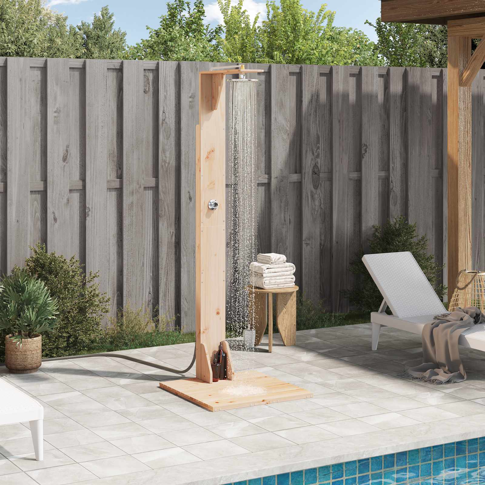 Outdoor-Dusche 214,5 Cm Imprägniertes Kiefernholz Und Edelstahl