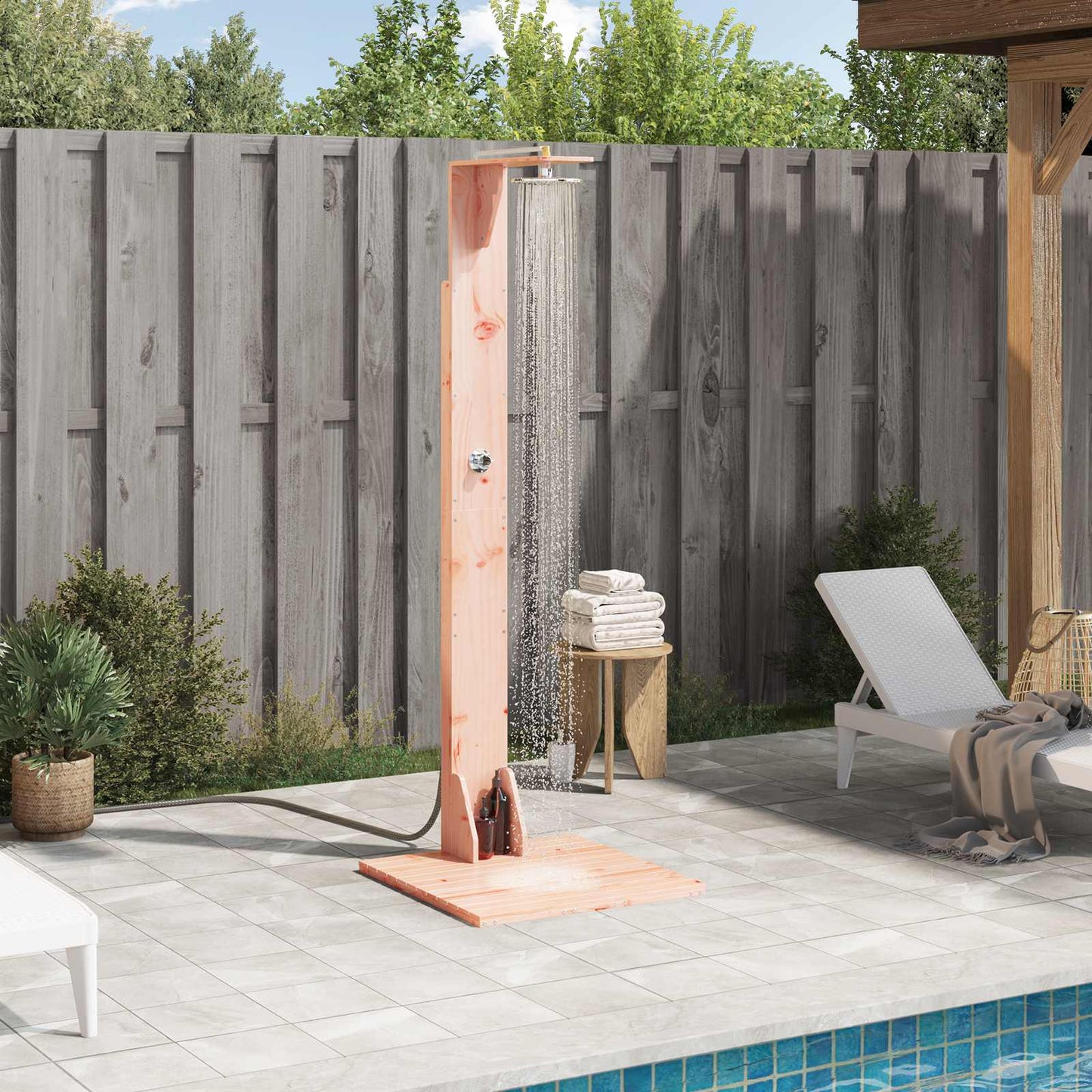 Outdoor-Dusche 214,5 Cm Imprägniertes Kiefernholz Und Edelstahl