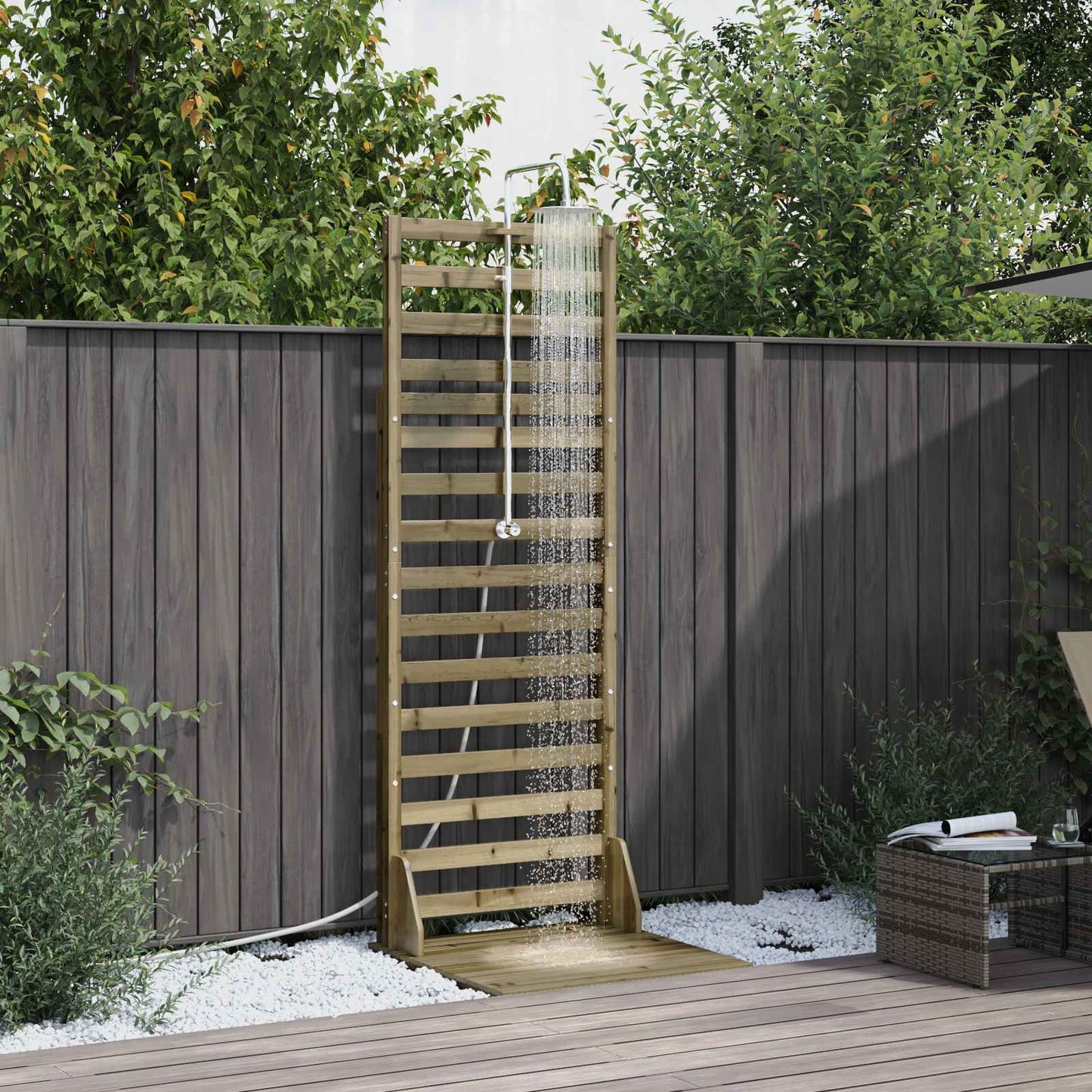 Outdoor-Dusche 225 Cm Imprägniertes Kiefernholz Und Edelstahl