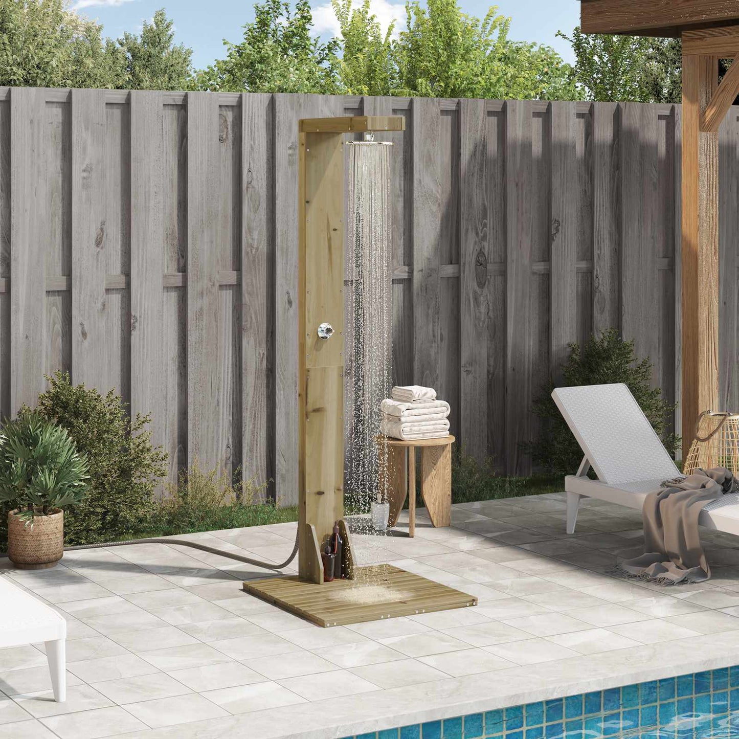 Outdoor-Dusche 210 Cm Imprägniertes Kiefernholz Und Edelstahl