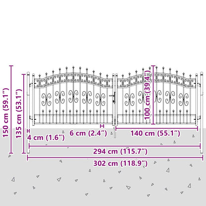 Zauntor Mit Speer-Top Kampen 305 X 100 Cm Stahl
