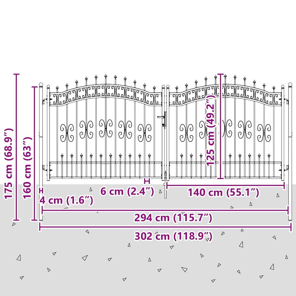 Zauntor Mit Speer-Top Kampen 305 X 125 Cm Stahl